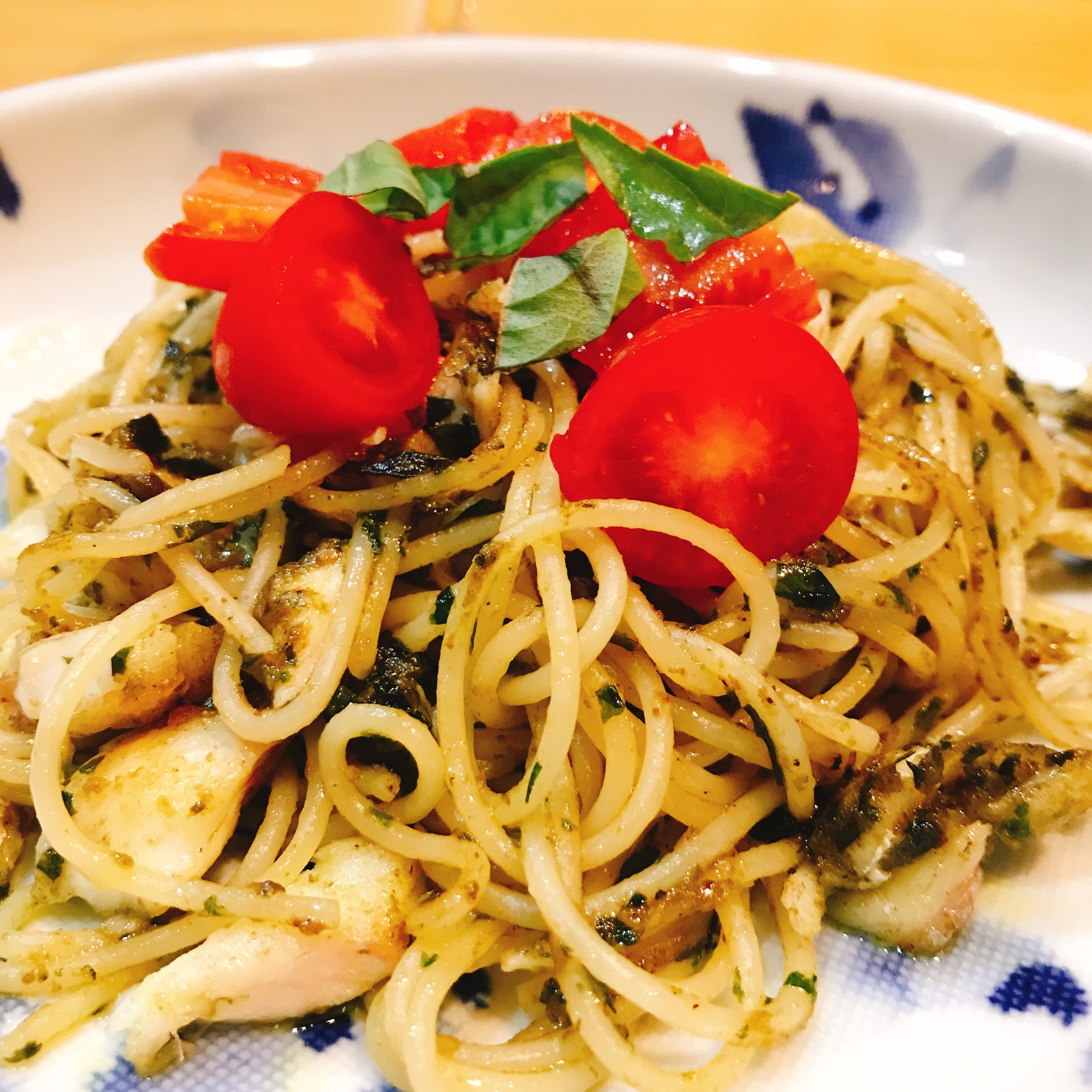 鯛、または白身魚のジェノベーゼパスタ