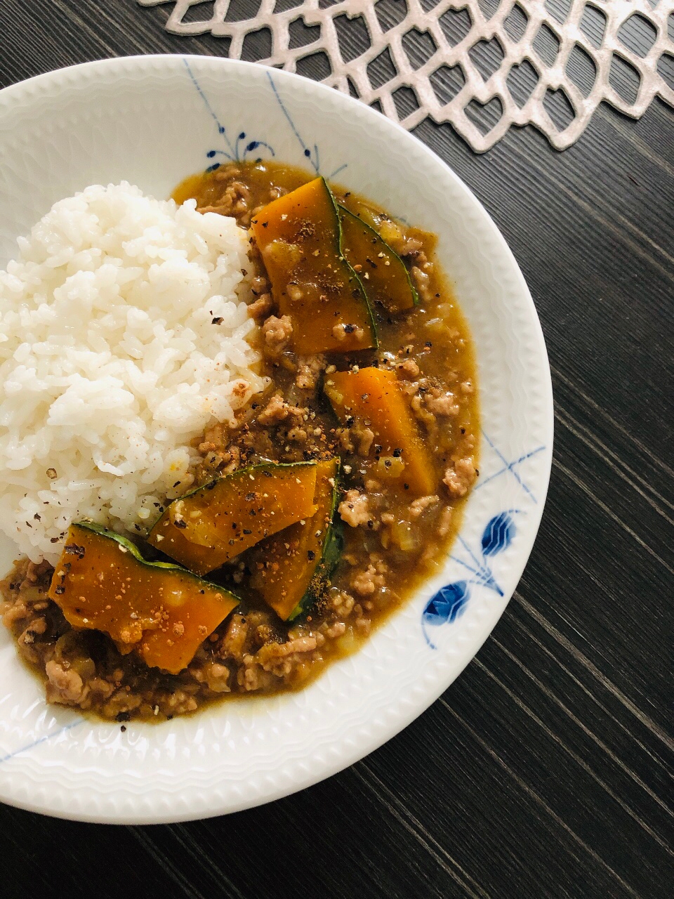 クミンとシナモンで☆かぼちゃとひき肉のカレー