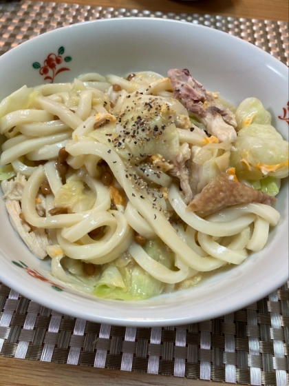 カルボナーラ風豆乳うどん！