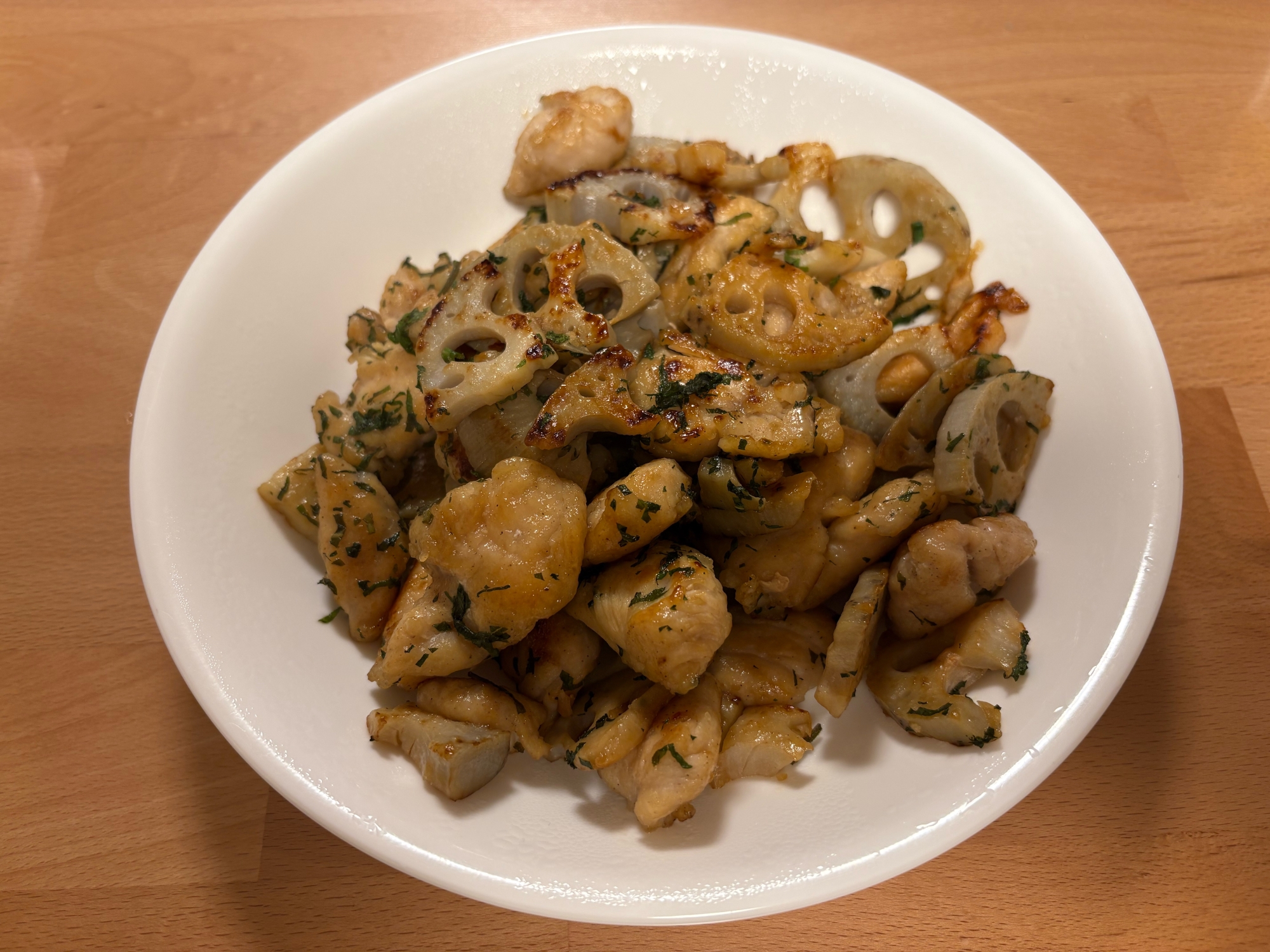 ささみとれんこんと大葉の炒め物