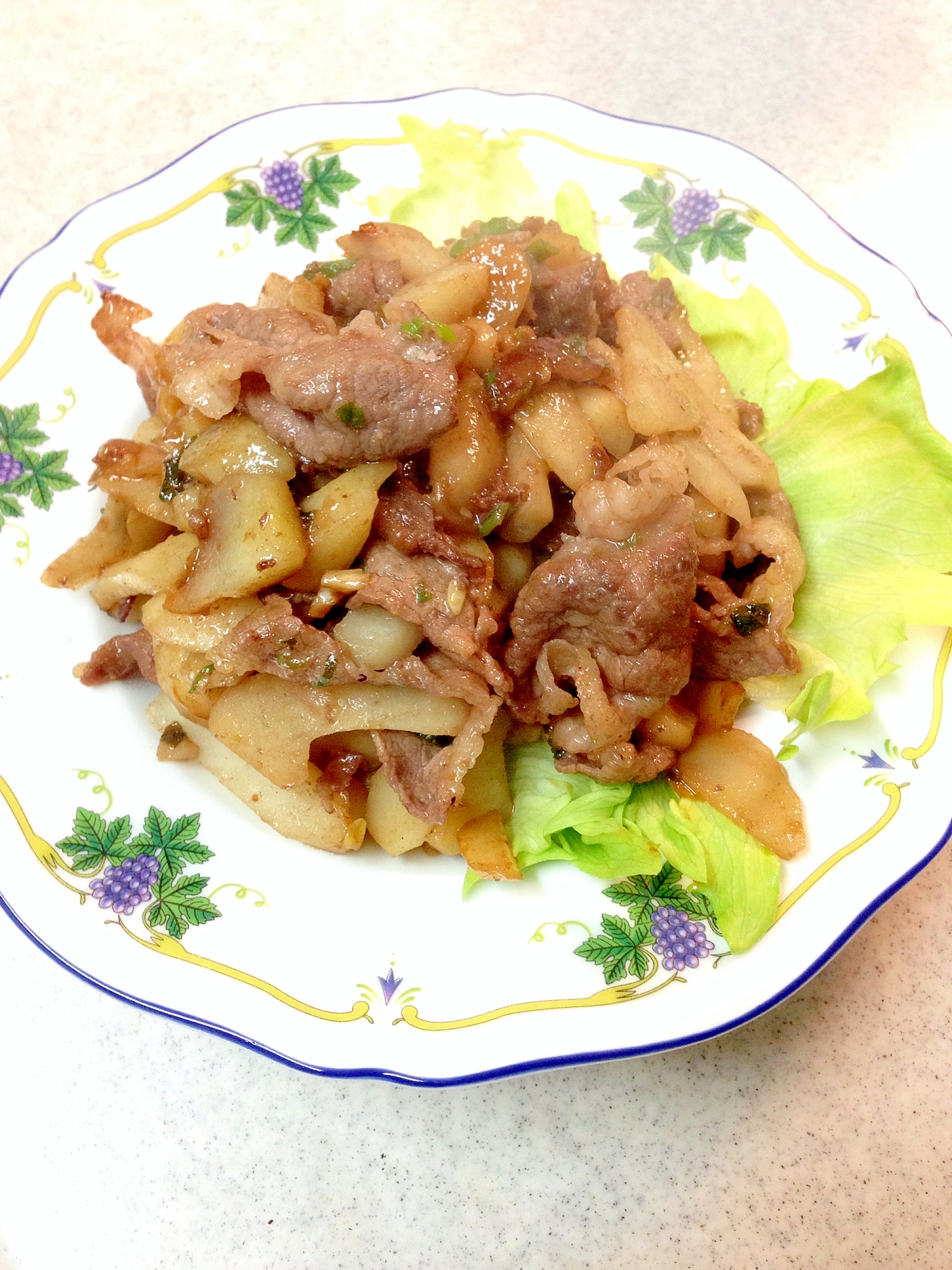 菊芋と牛肉の焼肉のたれ炒め