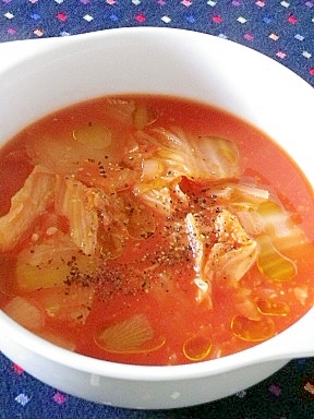 トマトジュースで作る白菜の酒粕スープ