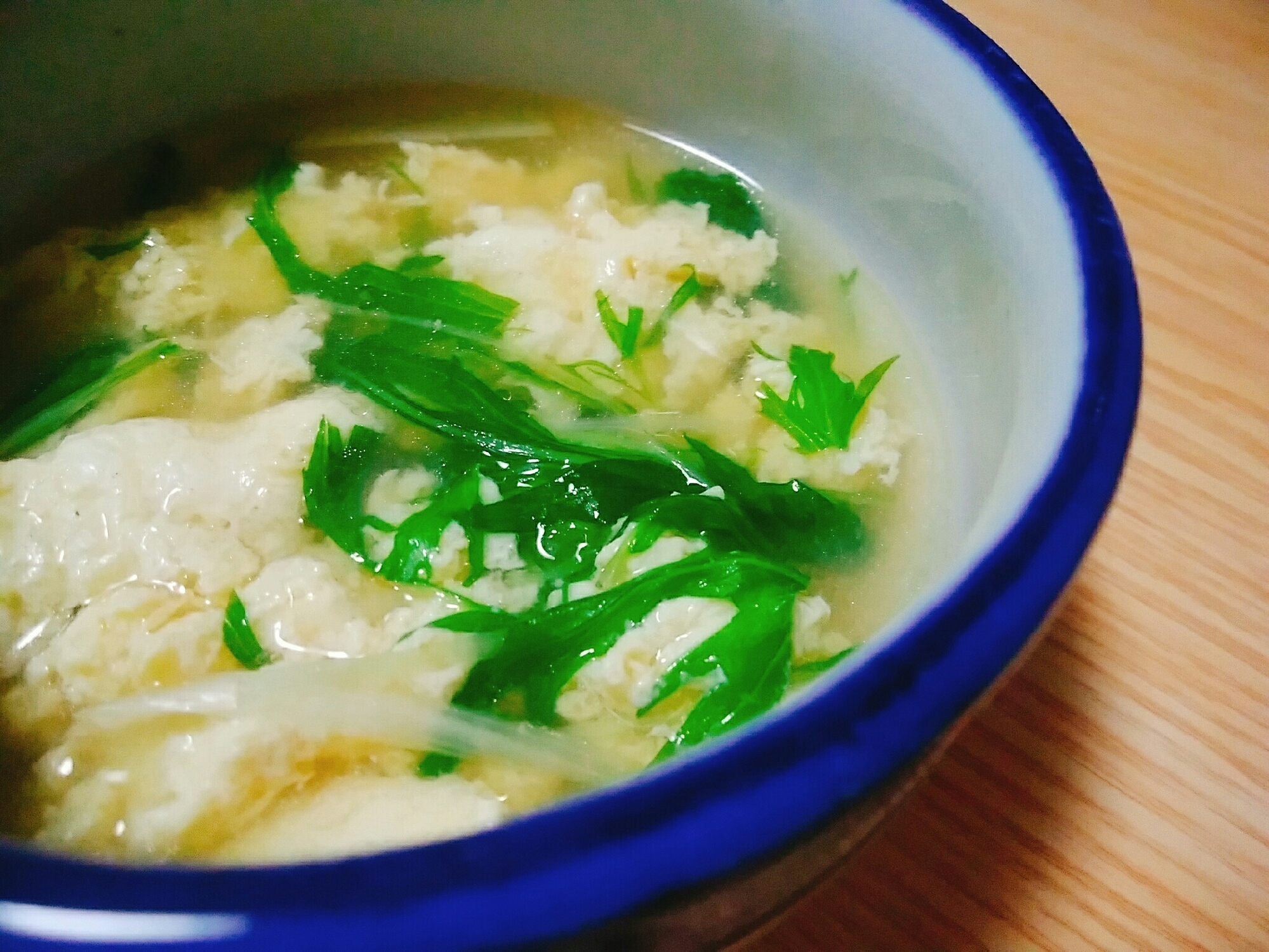水菜と卵の中華スープ