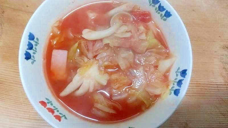 キャベツベーコンしめじトマト煮/あごだしケイジャン