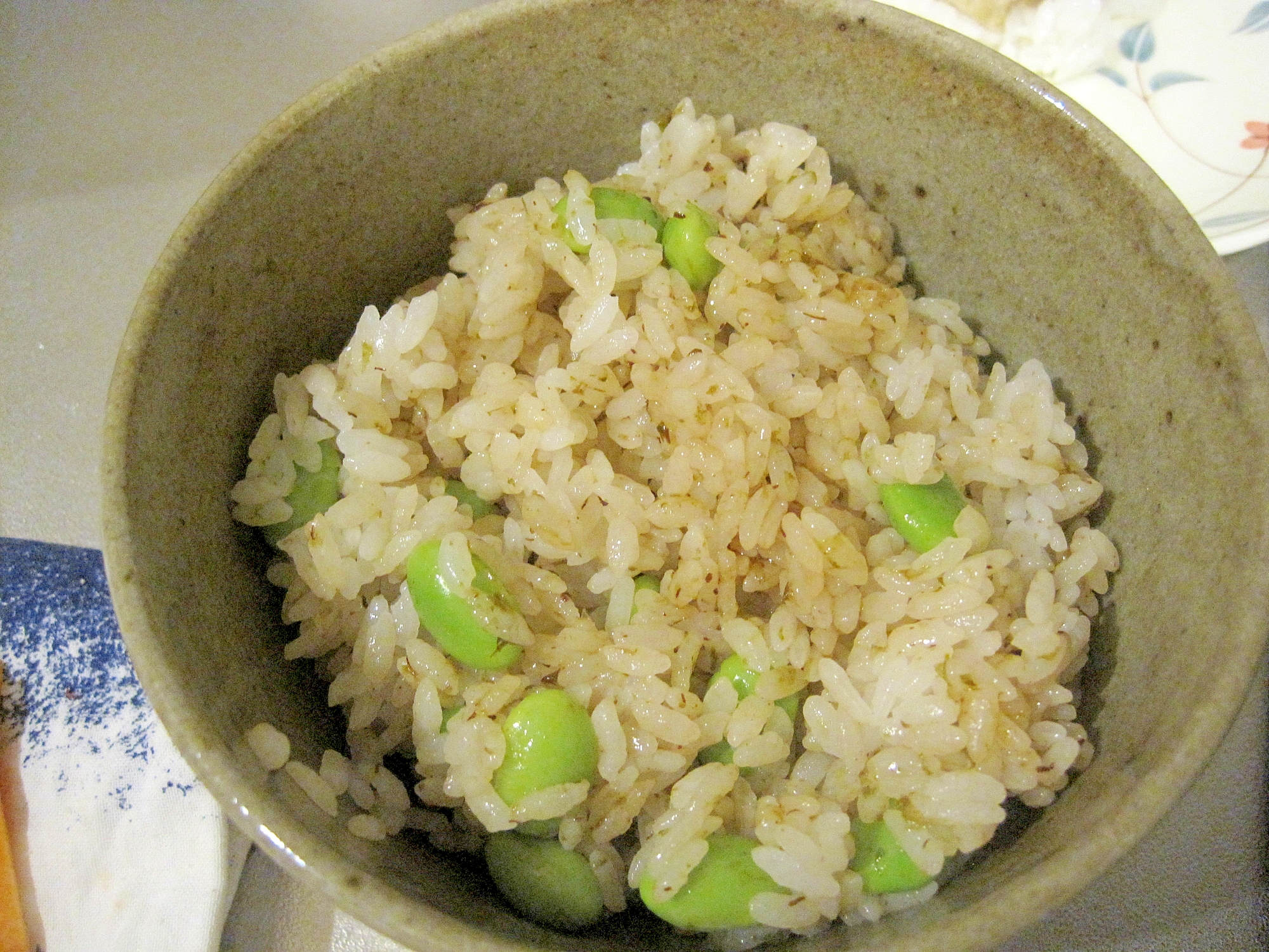 枝豆と海苔の佃煮の混ぜご飯
