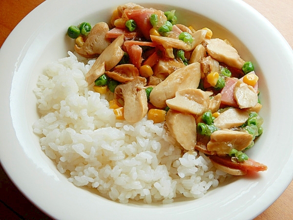 ダシダで簡単❤エリンギあんかけ丼♪（冷凍食品ほか）