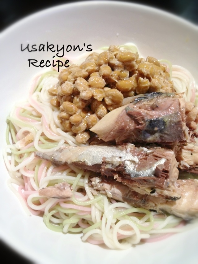 不思議な組み合わせ 納豆サバ素麺 レシピ 作り方 By うさきょん2336 楽天レシピ