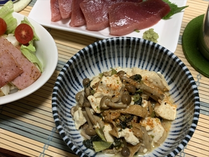 小松菜と鶏そぼろの豆腐和え炒め
