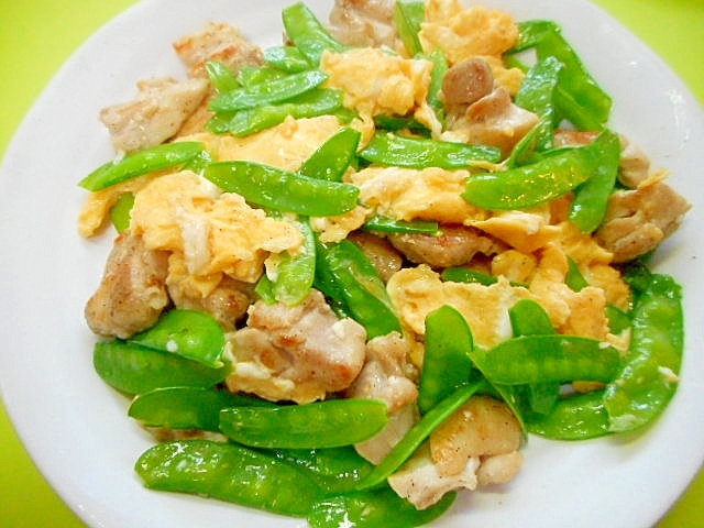 絹さやと鶏肉の卵炒め