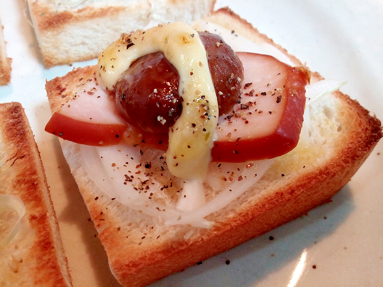 新玉ねぎ・サラダチキン・ミートボールのミニトースト