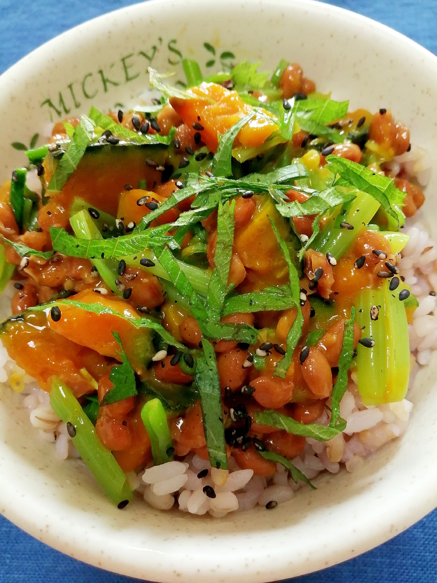 納豆の食べ方-小松菜＆かぼちゃ♪