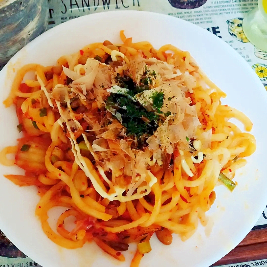 キムチ納豆焼きうどん