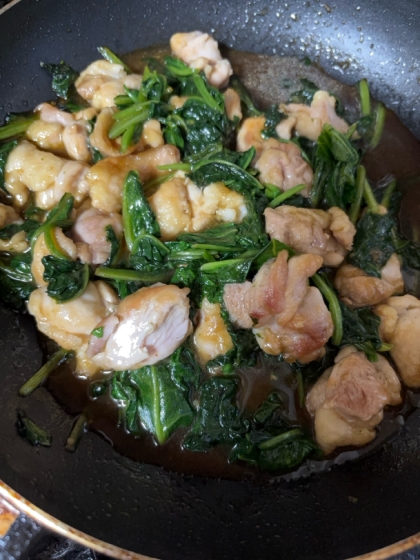鶏肉とほうれん草と舞茸のコンソメ醤油炒め^_^