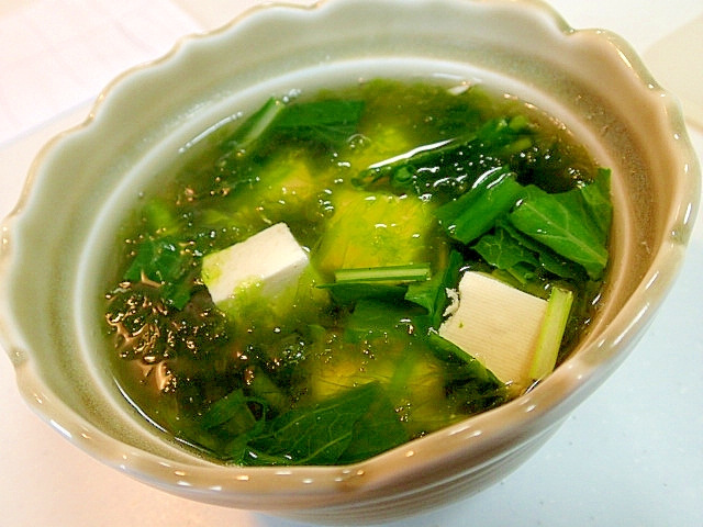 小松菜と天然あおさとお豆腐の汁物