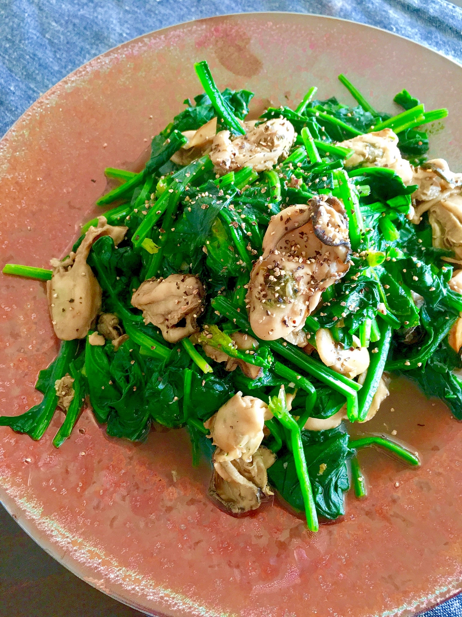 牡蠣とほうれん草のオイスター炒め♩