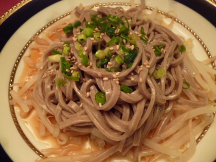 ダイエット中なのでもやし多め＆お蕎麦少なめで、ごまと青ねぎを添えて、美味しく頂きました♪
夏は冷たくしても美味しそうですね！
ご馳走様でした☆