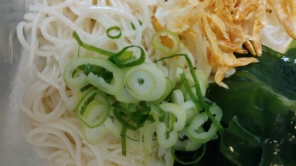 わかめとねぎと素干しエビのぶっかけそうめん