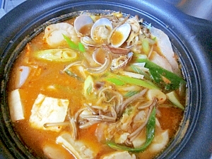 韓流と塩麹のコラボ☆　「豚バラ海鮮天醤鍋」