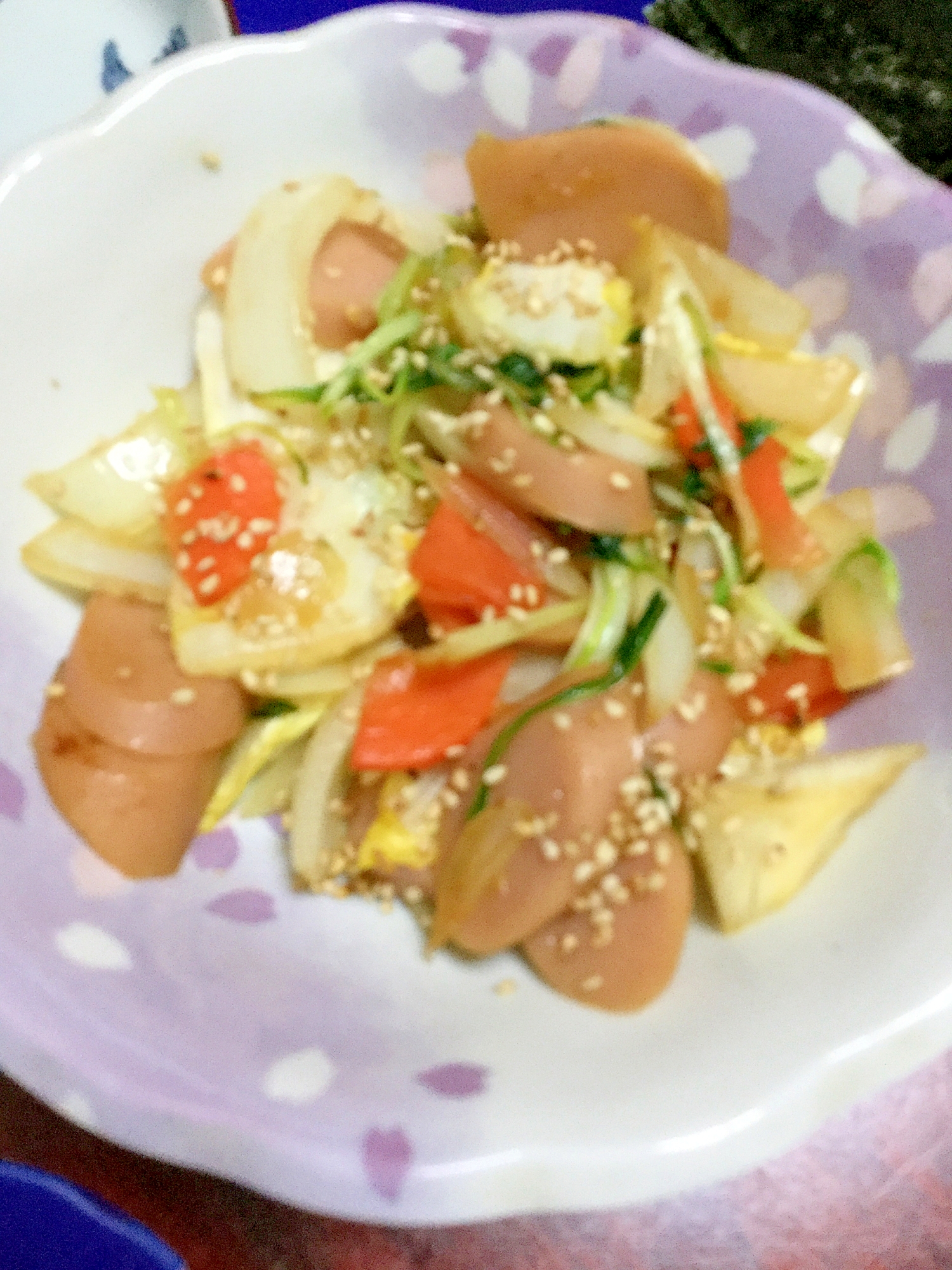 水菜入り☆魚肉ソーセージの野菜炒め＠焼き肉のタレ味