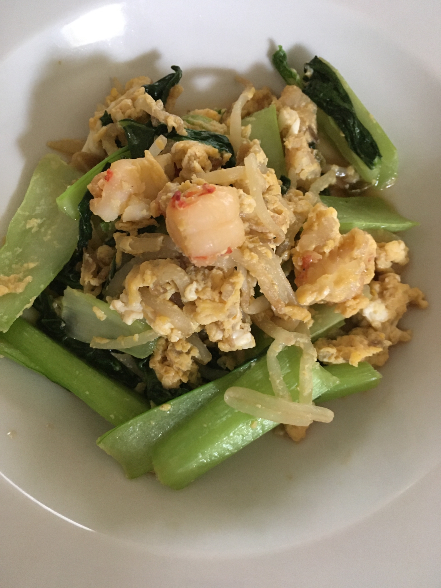 小松菜と海老の中華風卵とじ