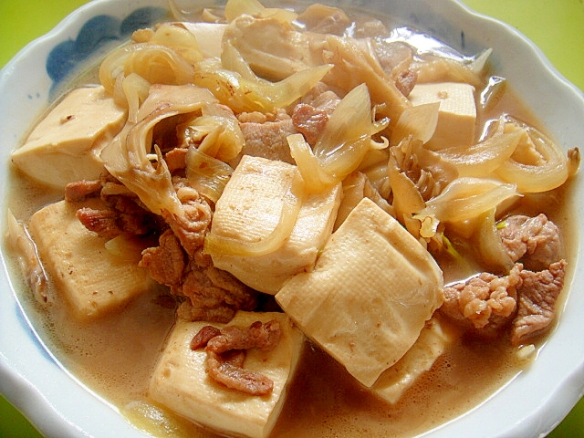 豆腐と舞茸豚肉の麺つゆ煮