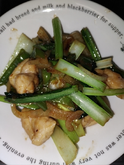 鶏もも肉と小松菜と玉ねぎのオイスターソース炒め