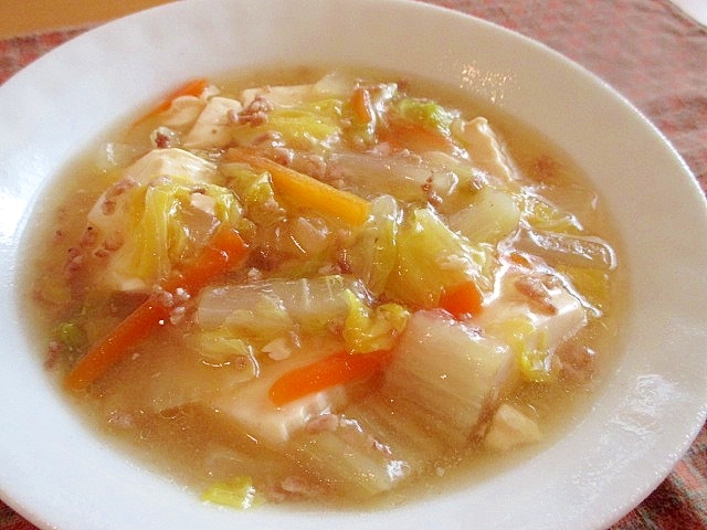 白菜と豚ひき肉のとろとろお豆腐あんかけ