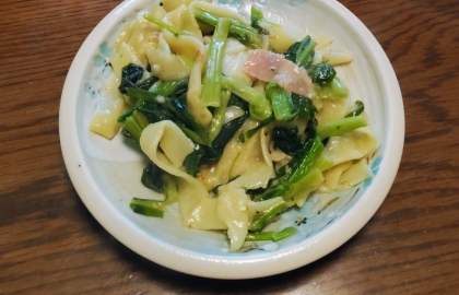 小松菜と鶏肉のクリームパスタ