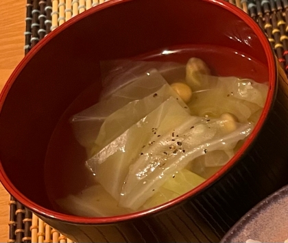 【お手伝いレシピ】キャベツと枝豆のスープ