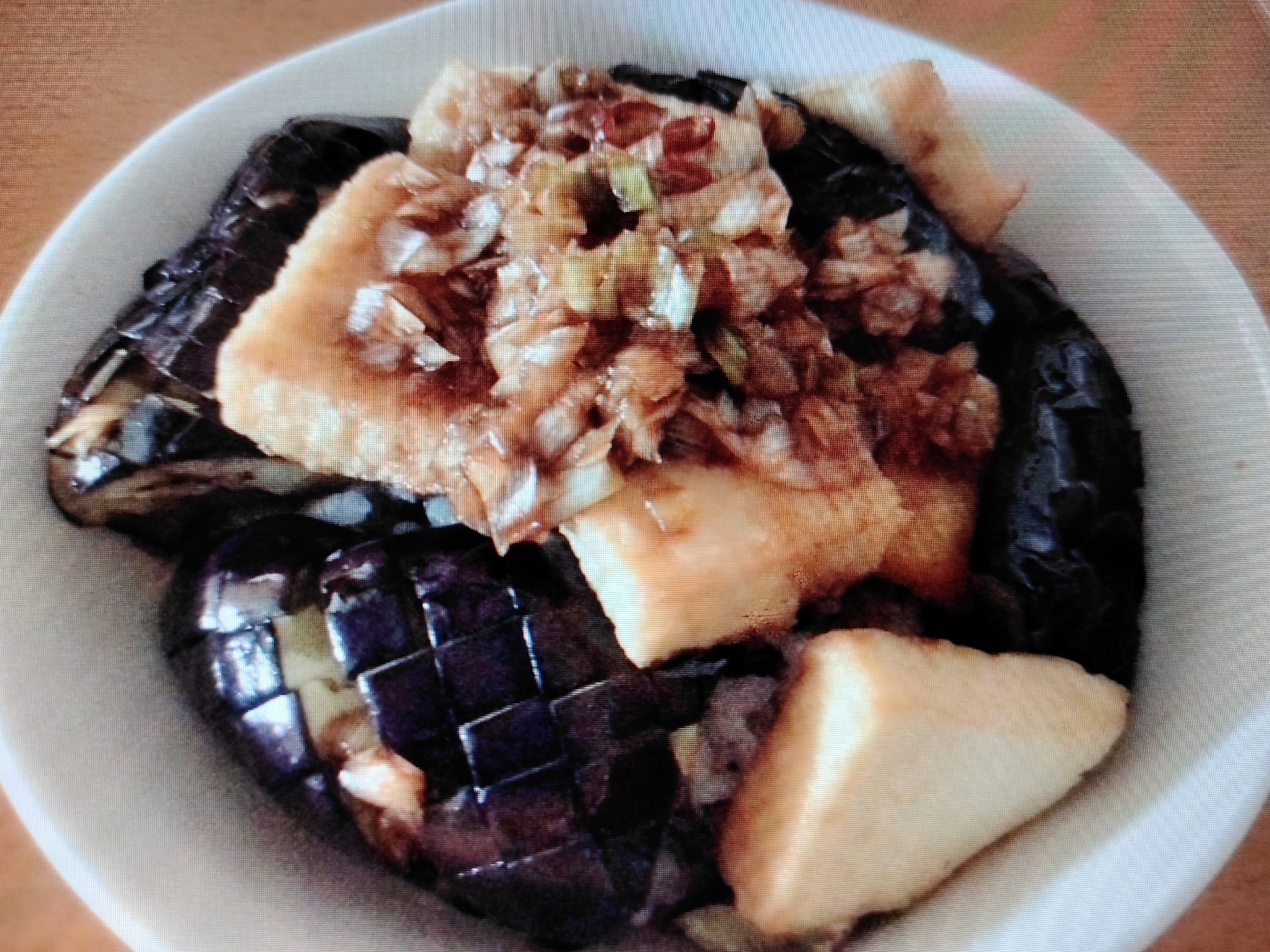 茄子と厚揚のねぎソース丼