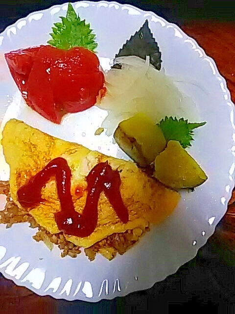 ひき肉入りオムレツ☆薩摩芋とマリネサラダプレート