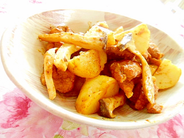 ❤タンドリーチキンと馬鈴薯と茸のガリバタ炒め❤