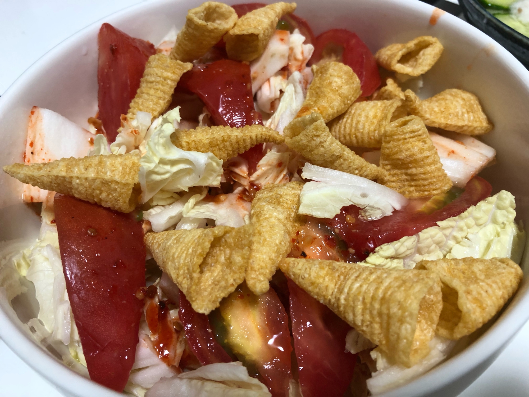 病みつき とんがりコーンのせ トマト 白菜サラダ レシピ 作り方 By Toggy S Boss 楽天レシピ