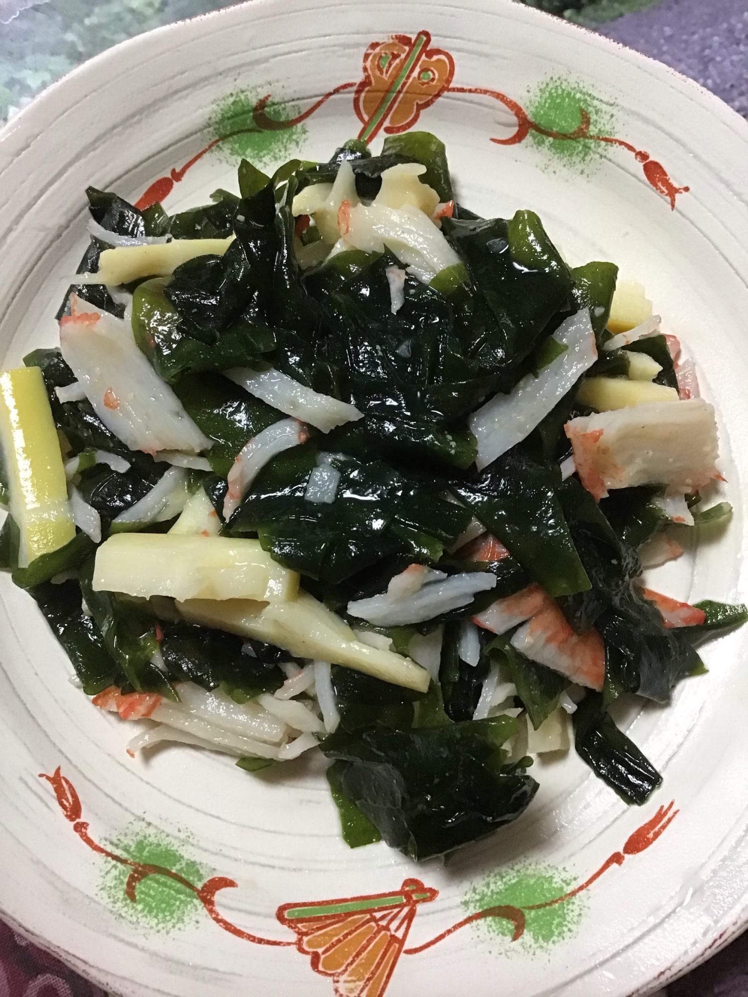 ワカメとカニカマに真竹の酢味噌和え