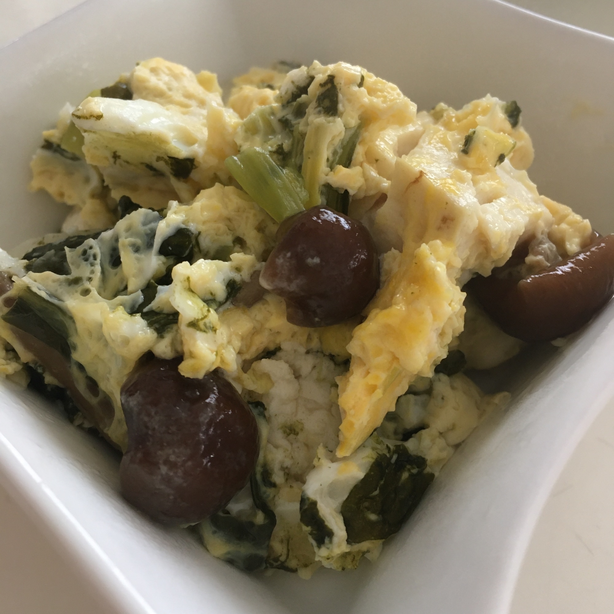 味噌汁のリメイク 電子レンジで簡単小松菜の卵とじ レシピ 作り方 By りし 楽天レシピ