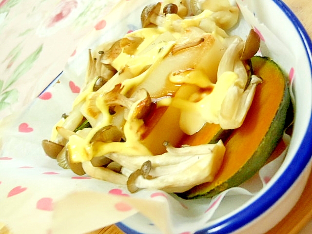 ❤南瓜とブナシメジと角餅の生姜醤油焼き❤