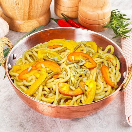 ぜんまいとパプリカのサンフラワーシードチョルうどん