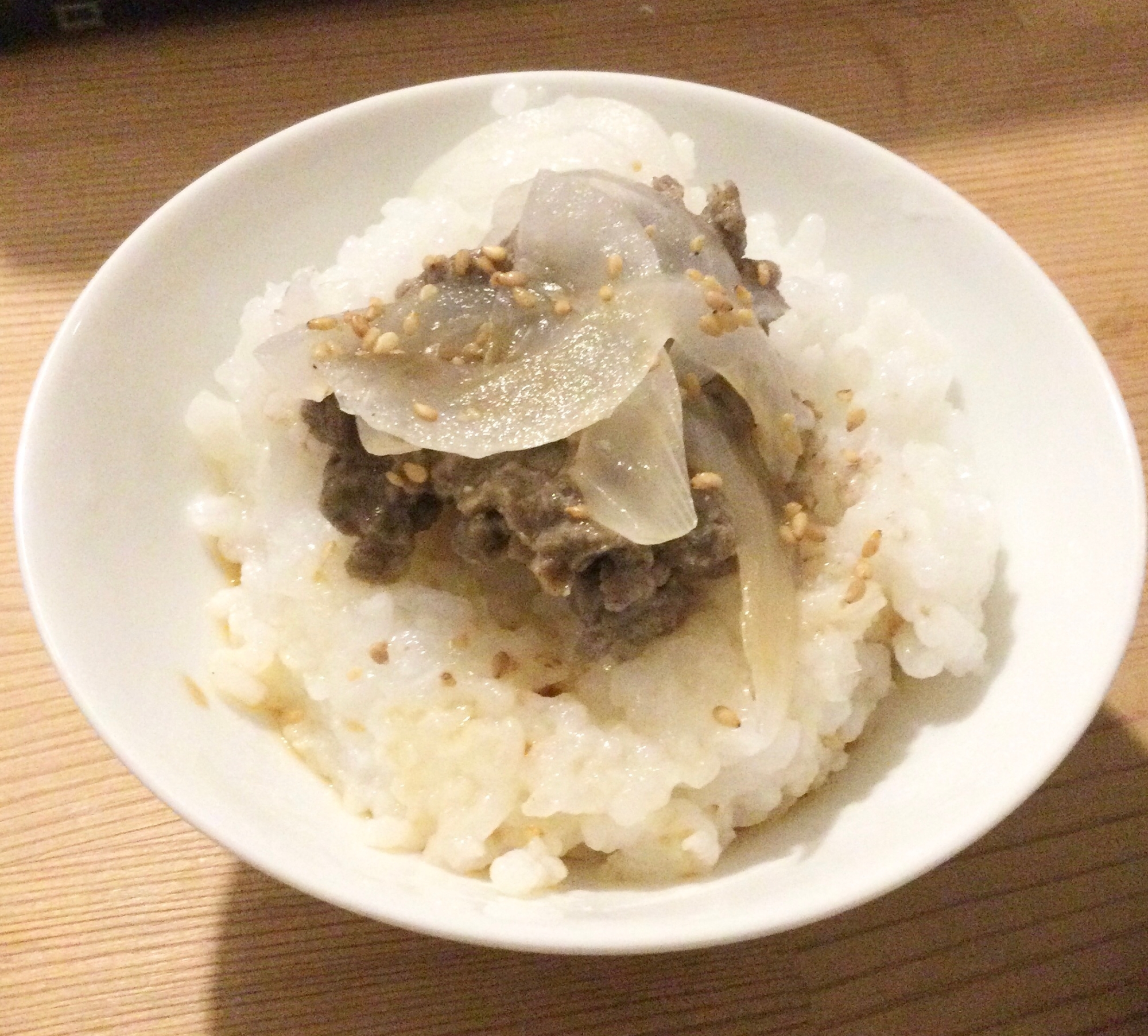 蕎麦がき玉ねぎ丼♪