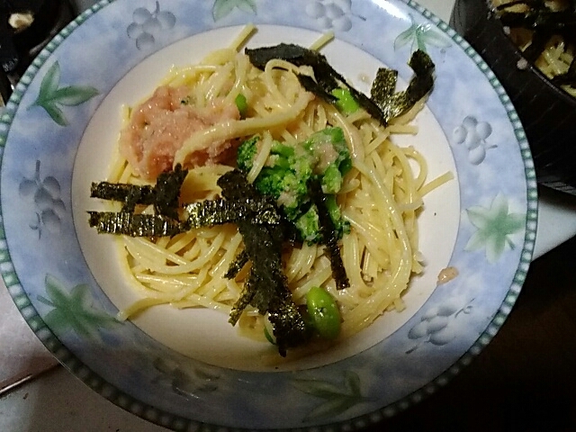 バジル&チーズドレで簡単明太子と枝豆のパスタ