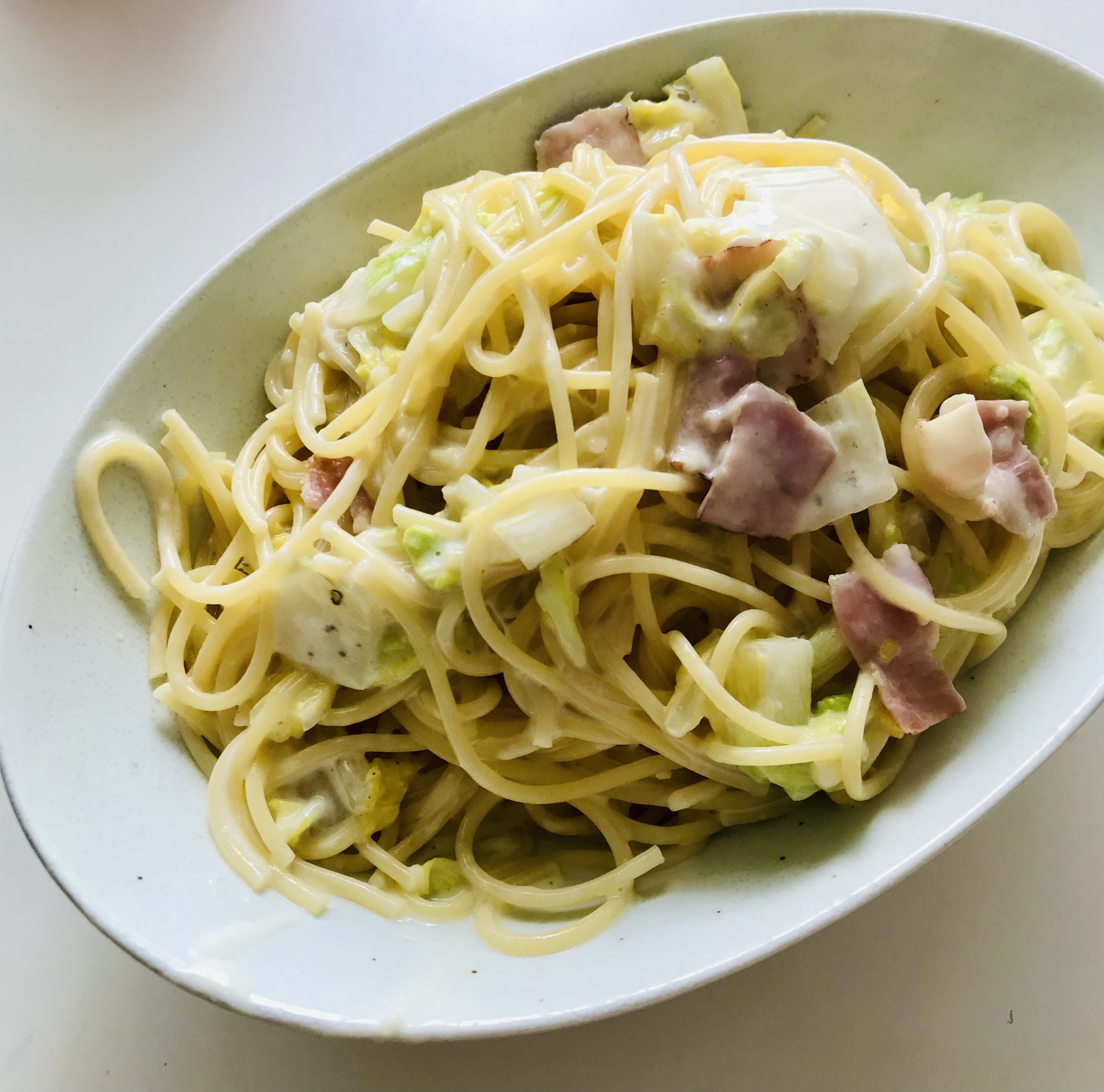 白菜とベーコンのクリームパスタ