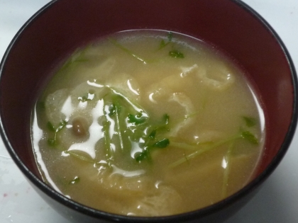 ニャンコ先生おはようございます！
豆苗はお味噌汁にもいいんですね～♪地味なお味噌汁が明るく見えます～＾＾
豆苗のレパートリーが増えそうです～＾＾v