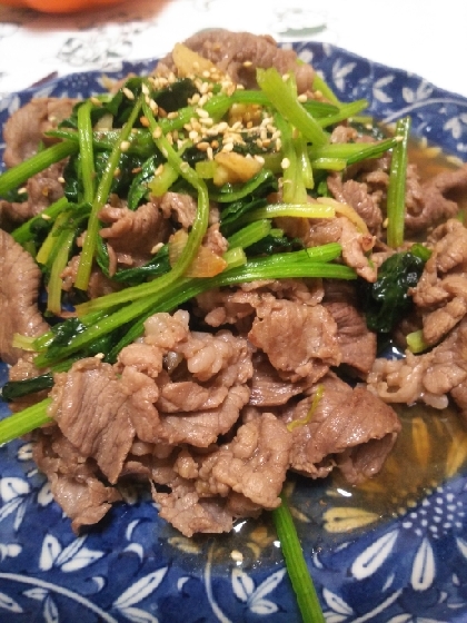 時短、簡単夕食♪牛肉とほうれん草の甘辛炒め