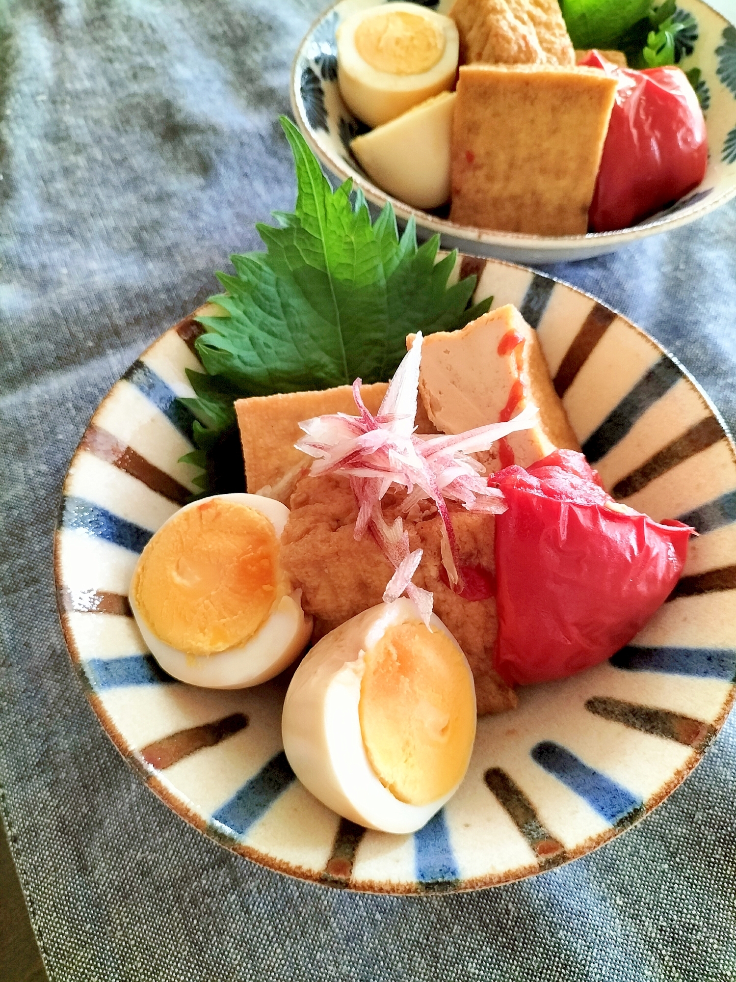 夏煮物♪厚揚げとトマトのあご出汁みょうが♪