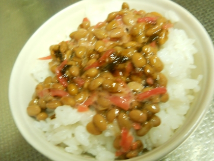 納豆の食べ方-海苔佃煮＆紅しょうが♪