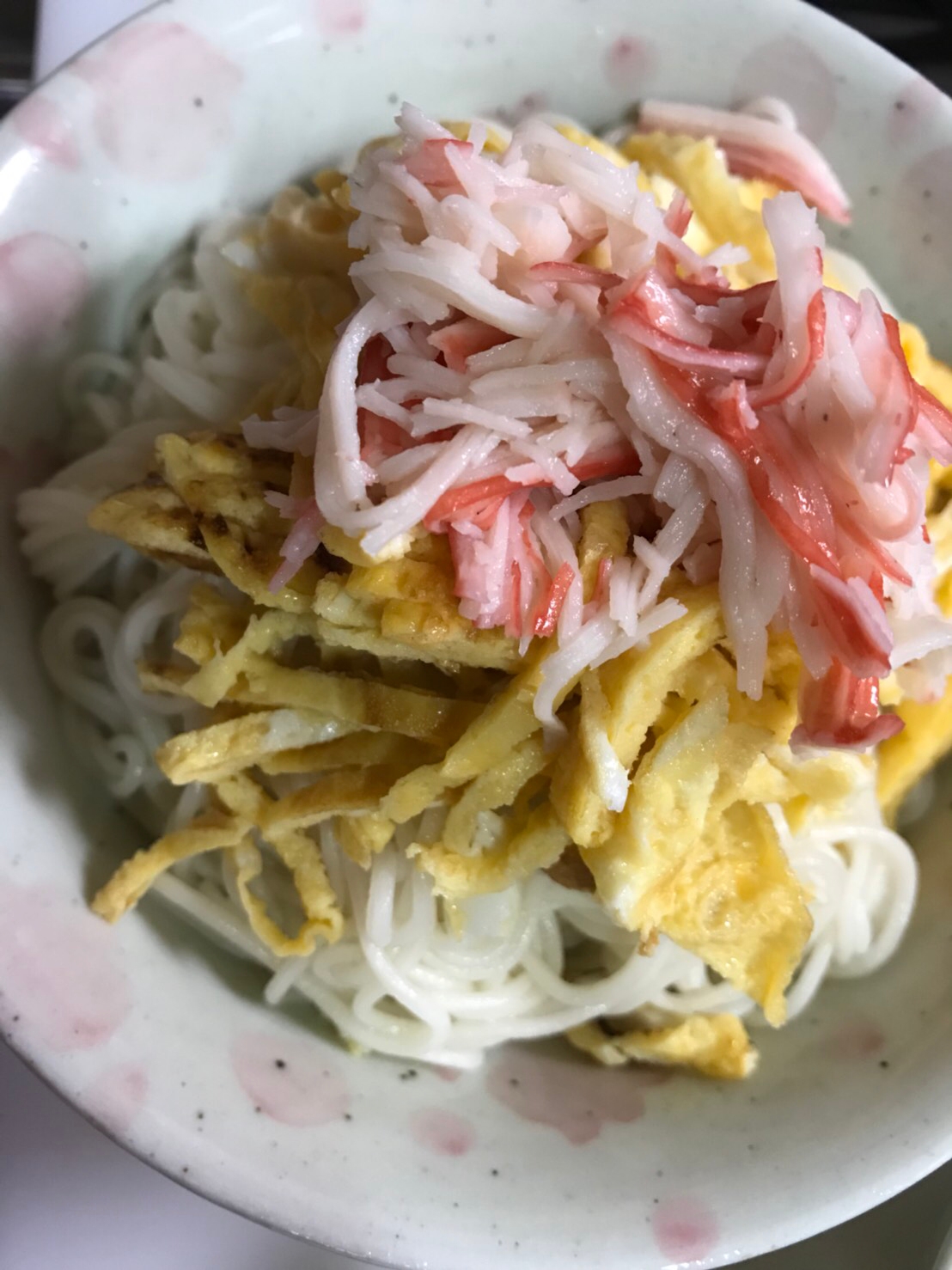 カニステックと錦糸卵の素麺(^○^)