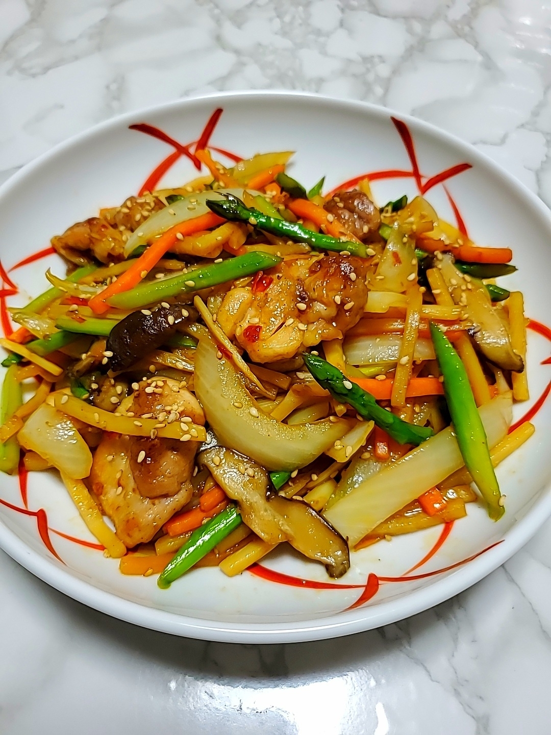 鶏肉と春野菜のオイスター炒め