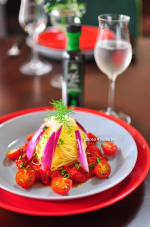 「新玉葱とトマトの冷製カッペリーニ」