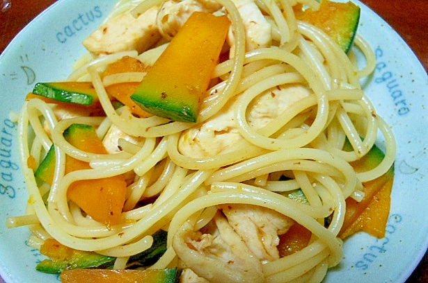 鶏とカボチャの和風パスタ