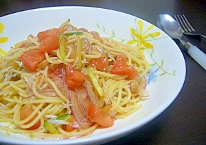 ポン酢でさっぱり★トマトとしらすのパスタ★