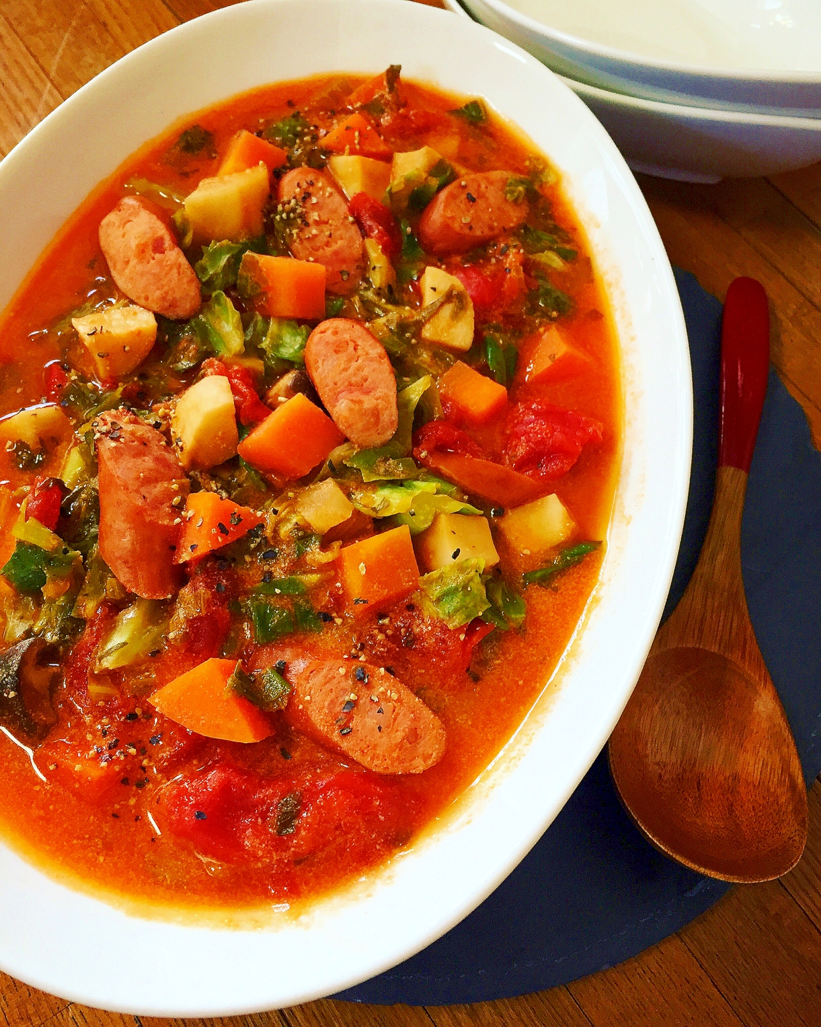 セロリでお店の味に ゴロゴロ野菜の トマトスープ レシピ 作り方 By まめもにお 楽天レシピ